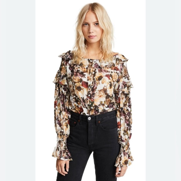 Bailey 44 Women’s One Upon A Time Floral Print Ruffle Top Blouse Size L - Picture 1 of 14